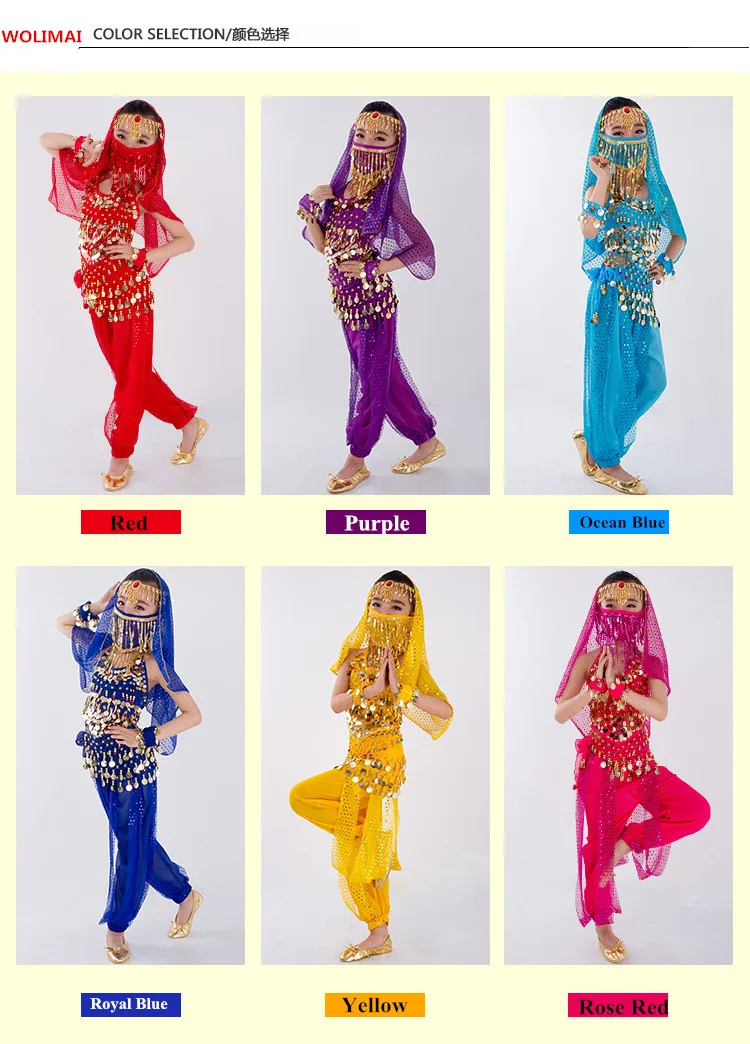 Children Belly Dancer Belt Pants Veil Accessories for Wings Kids Mask Bollywood Dress Girls Belly dance Costume Set 2-8Pieces