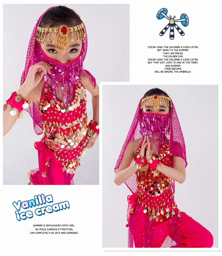Children Belly Dancer Belt Pants Veil Accessories for Wings Kids Mask Bollywood Dress Girls Belly dance Costume Set 2-8Pieces