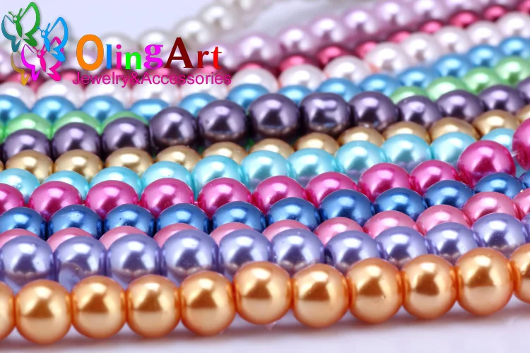 OlingArt 4MM/6MM/8MM 50PCS Round Multicolor Glass Imitation Pearl DIY Earrings Bracelet Necklace Jewelry Making