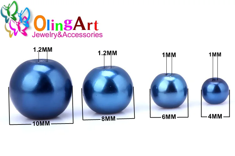 OlingArt 4MM/6MM/8MM 50PCS Round Multicolor Glass Imitation Pearl DIY Earrings Bracelet Necklace Jewelry Making