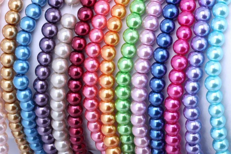 OlingArt 4MM/6MM/8MM 50PCS Round Multicolor Glass Imitation Pearl DIY Earrings Bracelet Necklace Jewelry Making