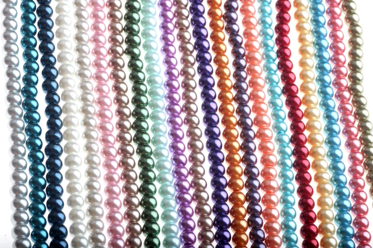 OlingArt 4MM/6MM/8MM 50PCS Round Multicolor Glass Imitation Pearl DIY Earrings Bracelet Necklace Jewelry Making