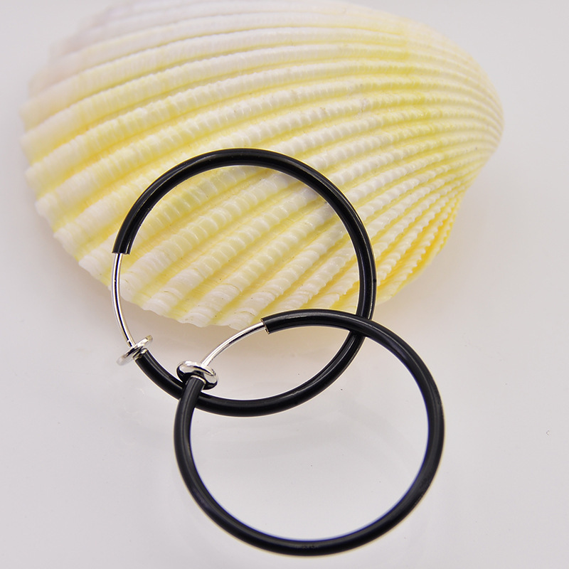 New Diameter 2/4/6cm Ear Clips Rings Punk Women Non-Pierced Hoop Earrings Houndstooth Goth Fake Clip-On Circle Earrings Jewelry