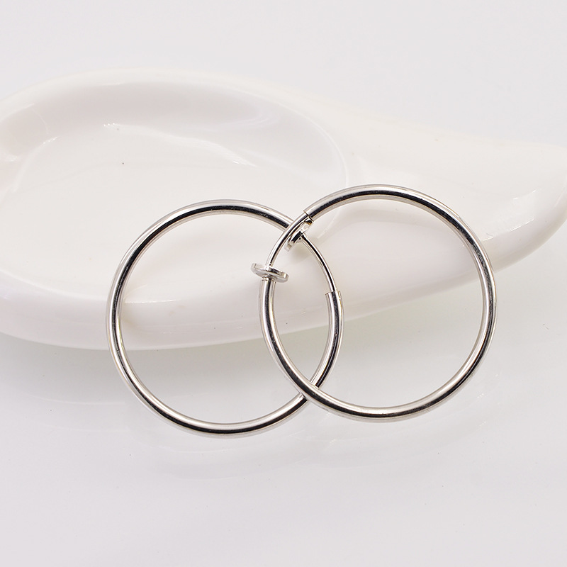 New Diameter 2/4/6cm Ear Clips Rings Punk Women Non-Pierced Hoop Earrings Houndstooth Goth Fake Clip-On Circle Earrings Jewelry