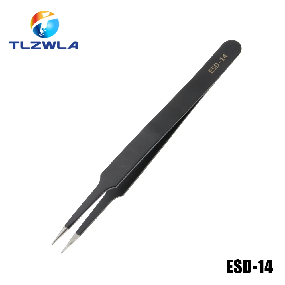 1PCS Anti-static ESD Stainless Steel Tweezers Maintenance Tools Industrial Precision Curved Straight Tweezers Repair Tools