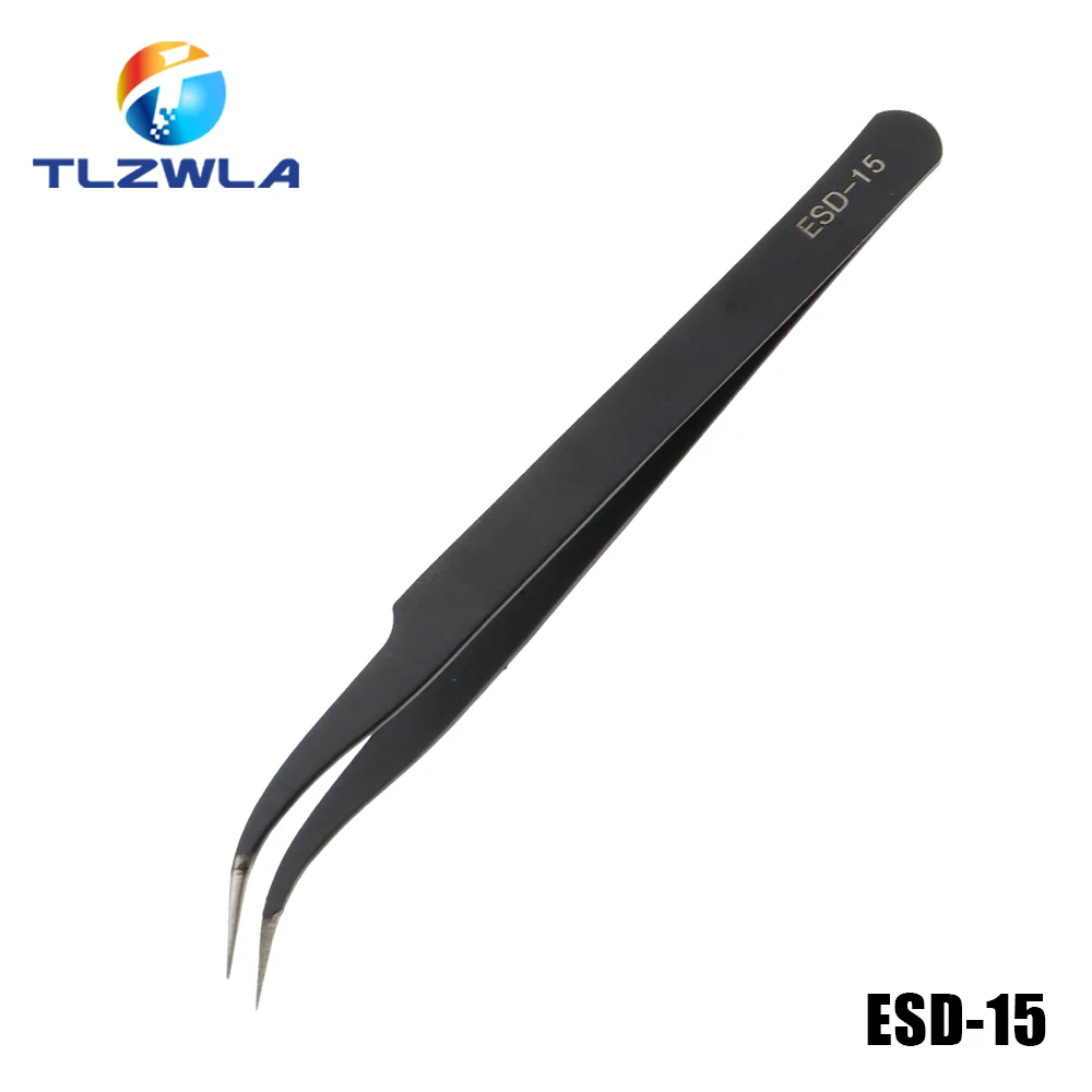 1PCS Anti-static ESD Stainless Steel Tweezers Maintenance Tools Industrial Precision Curved Straight Tweezers Repair Tools