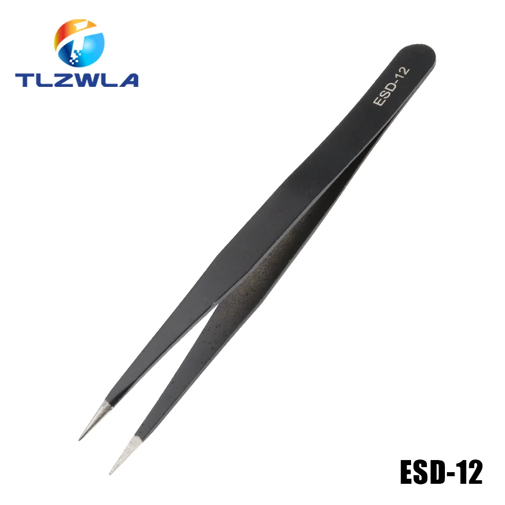 1PCS Anti-static ESD Stainless Steel Tweezers Maintenance Tools Industrial Precision Curved Straight Tweezers Repair Tools