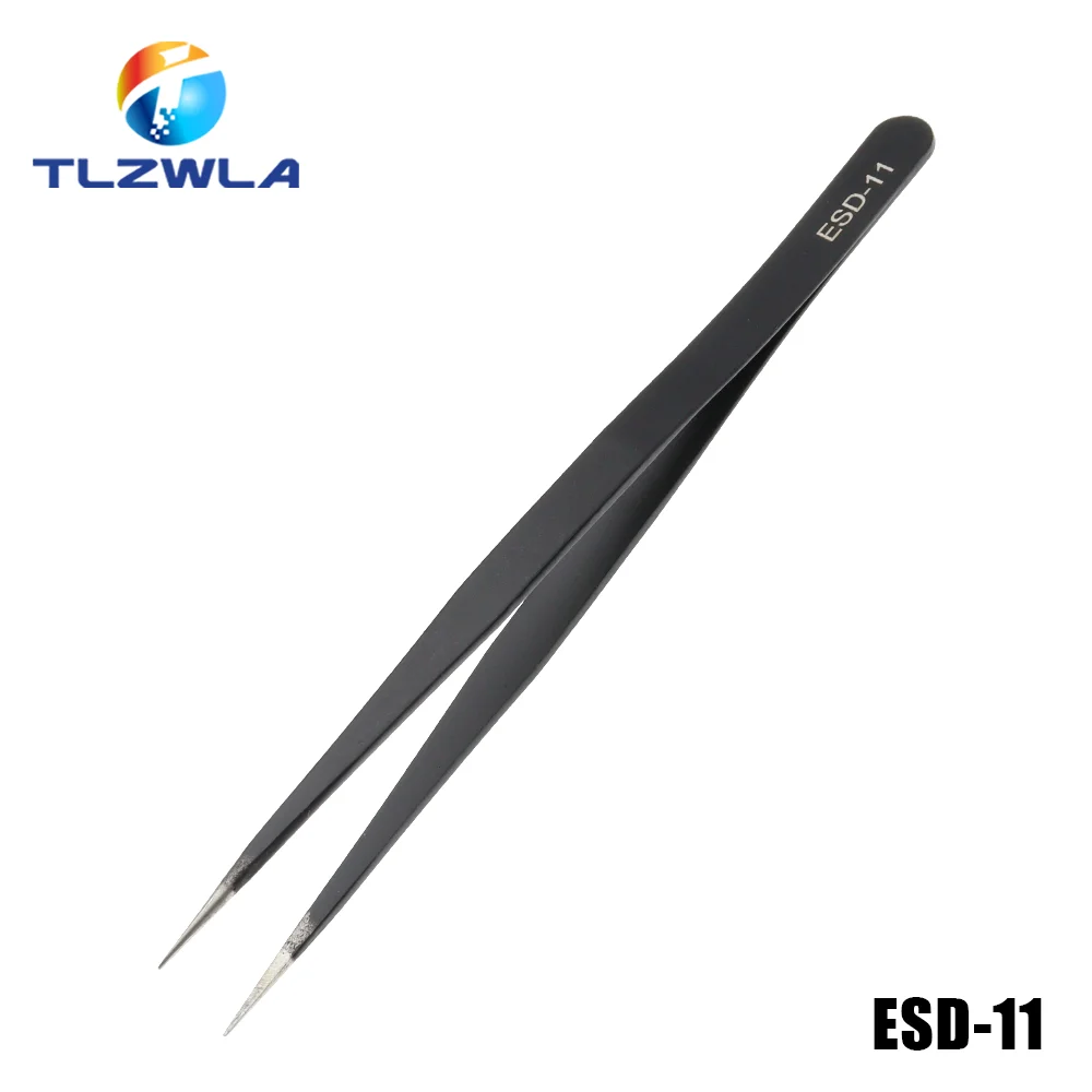 1PCS Anti-static ESD Stainless Steel Tweezers Maintenance Tools Industrial Precision Curved Straight Tweezers Repair Tools