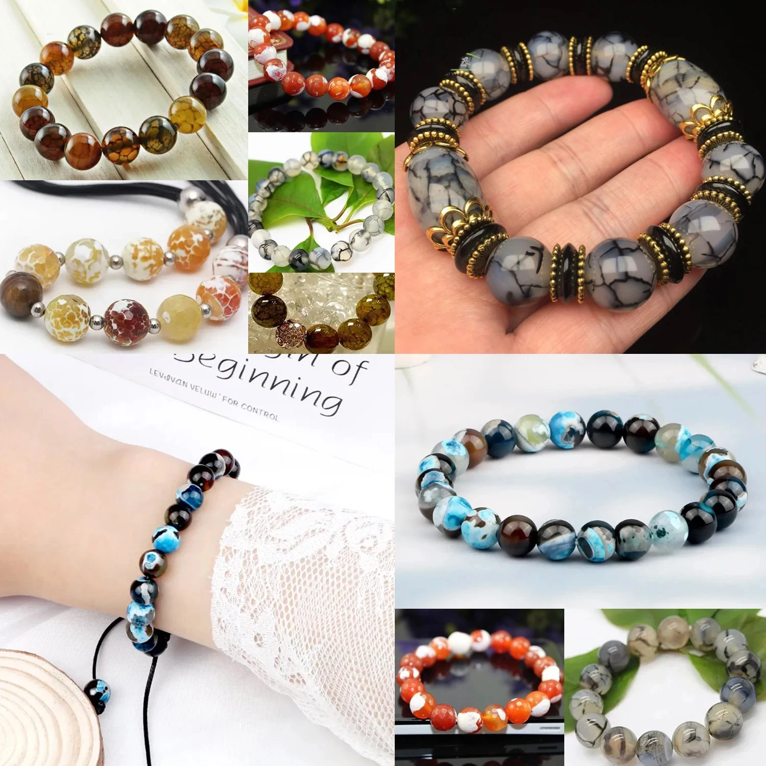 Natural Stone Blue Fire Agates Dragon Veins Onyx Round Loose Beads For Jewelry Making 15''Inch 6/8/10mm DIY Bracelets Necklaces