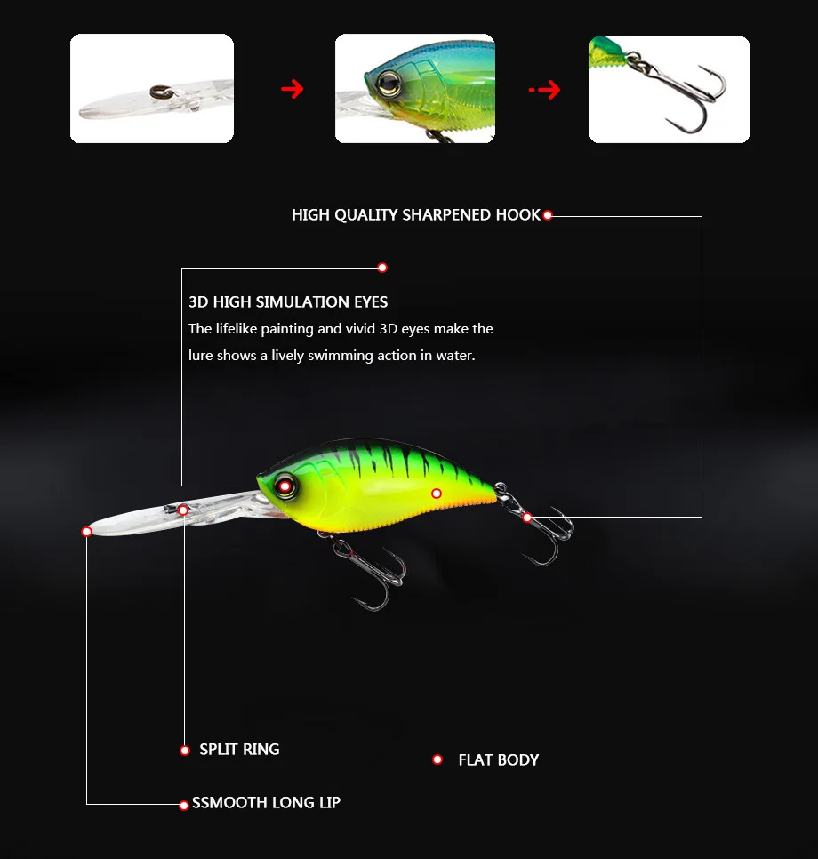 2023 Crankbait Fishing Lure Rock Bait Weights 11.4cm 21g Trolling Saltwater Lures Whoppers Trolling Lure Crank Bait Fake Fish