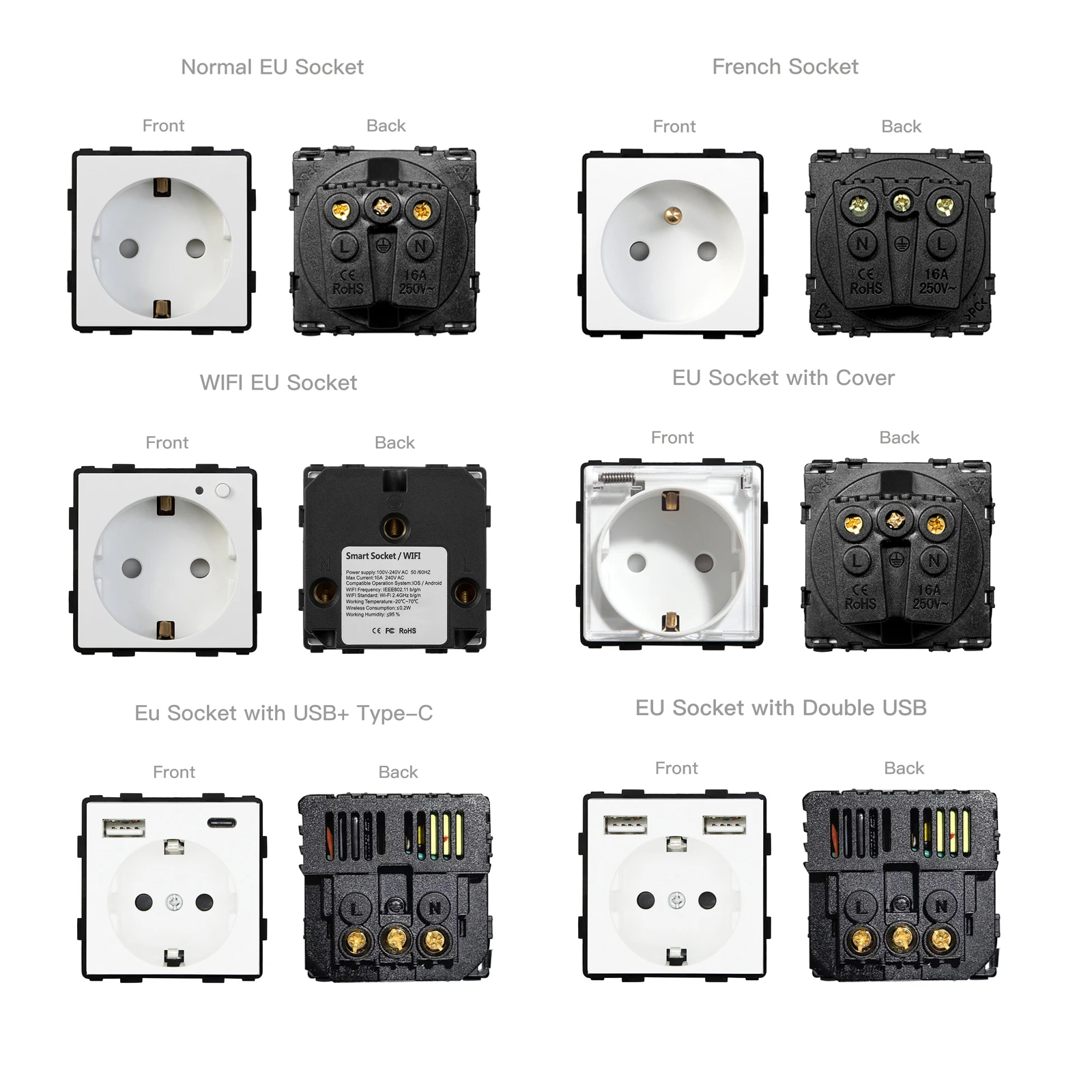 BSEED EU Standard Button Switch Part HDMI USB TV Internet Type-C Socket Function Parts With Glass Frame DIY Home Improvement