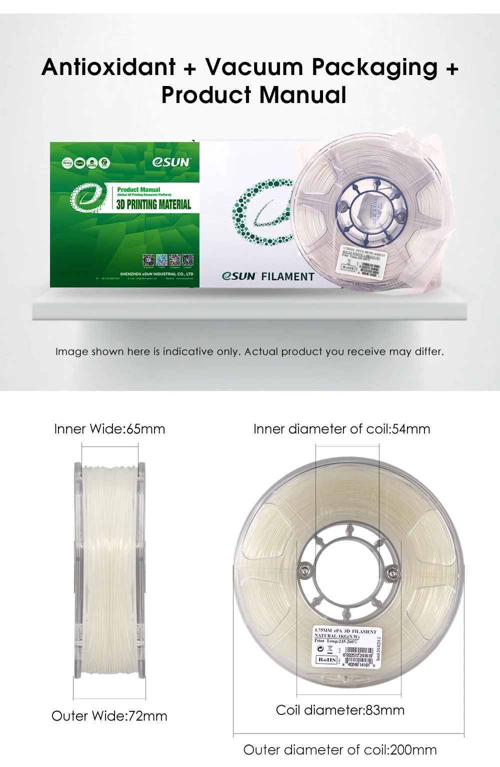 ESUN Nylon Filament 1.75mm 3D Printer PA Filament Accuracy +/- 0.05mm 1KG 2.2LBS Spool 3D Printing Filament for 3D Printers