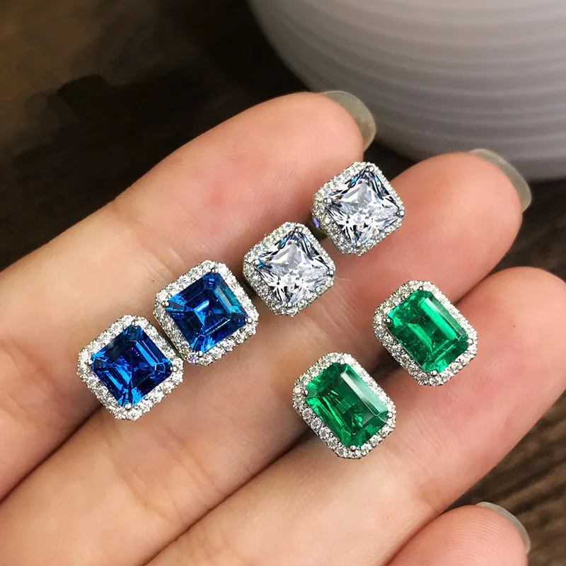 Huitan Gorgeous Green Cubic Zirconia Stud Earrings for Women Noble Wedding Party Earring Nice Birthday Gift Lady Fashion Jewelry