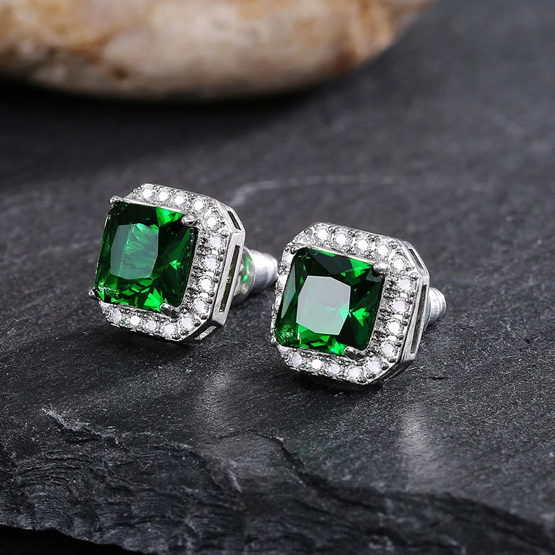 Huitan Gorgeous Green Cubic Zirconia Stud Earrings for Women Noble Wedding Party Earring Nice Birthday Gift Lady Fashion Jewelry