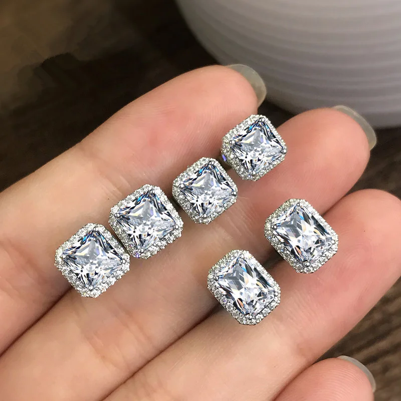 Huitan Gorgeous Green Cubic Zirconia Stud Earrings for Women Noble Wedding Party Earring Nice Birthday Gift Lady Fashion Jewelry