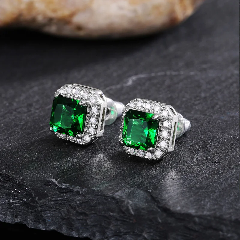 Huitan Gorgeous Green Cubic Zirconia Stud Earrings for Women Noble Wedding Party Earring Nice Birthday Gift Lady Fashion Jewelry