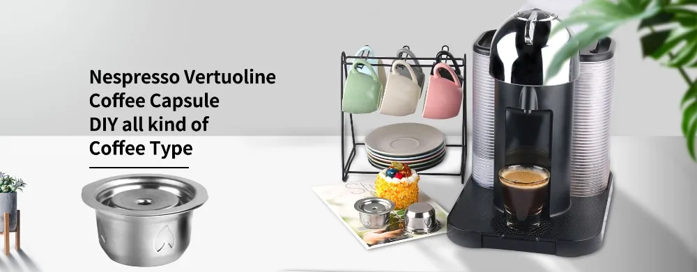 2 IN 1Reusable Vertuo Coffee Capsule Steel Stainless Metal for Nespresso Vertuoline Plus Machine Cream Coffee Filter