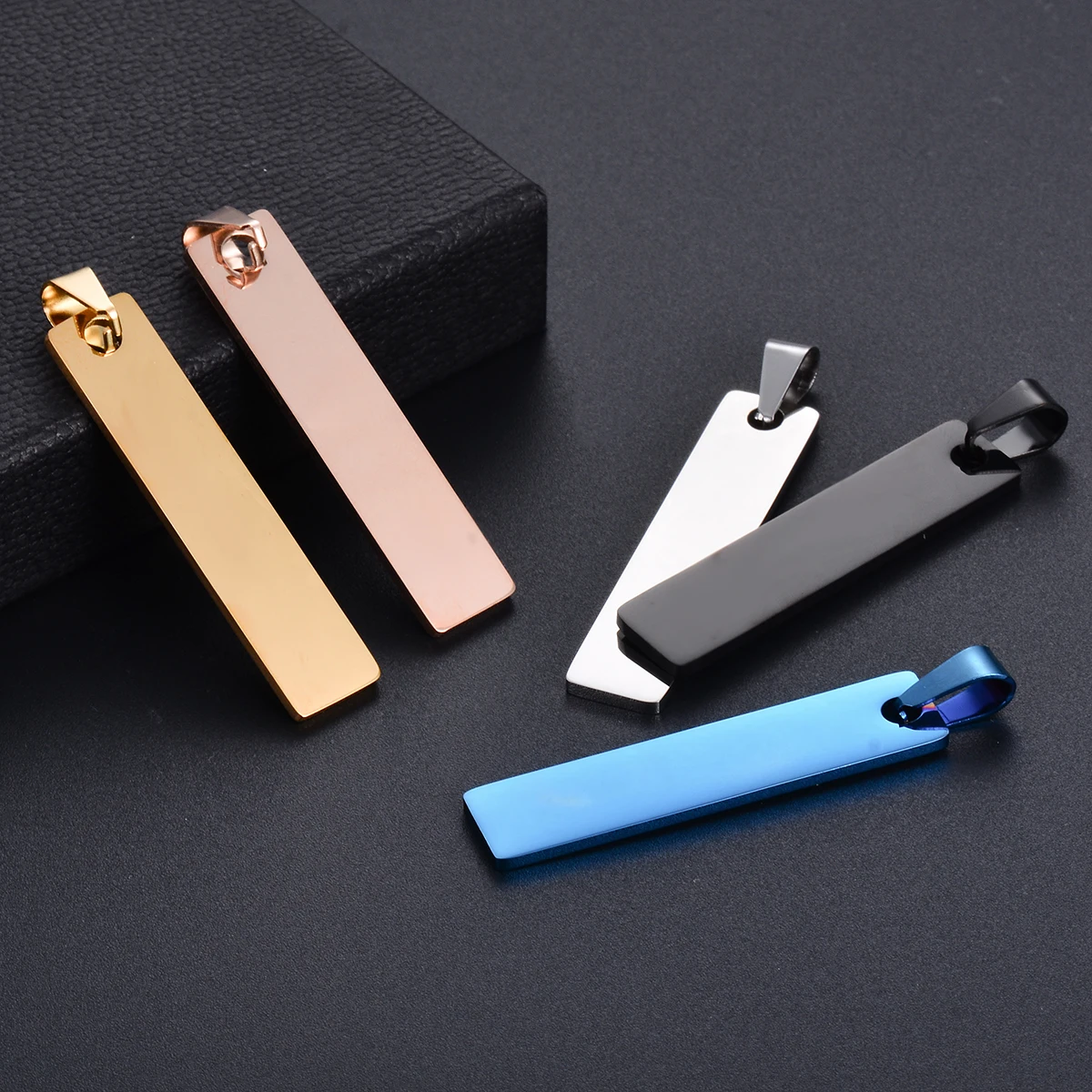 10PCS Rectangle Dog Tag Stainless Steel Pendant Necklace Military Soldiers Metal Stamping Blanks Tags Wholesale