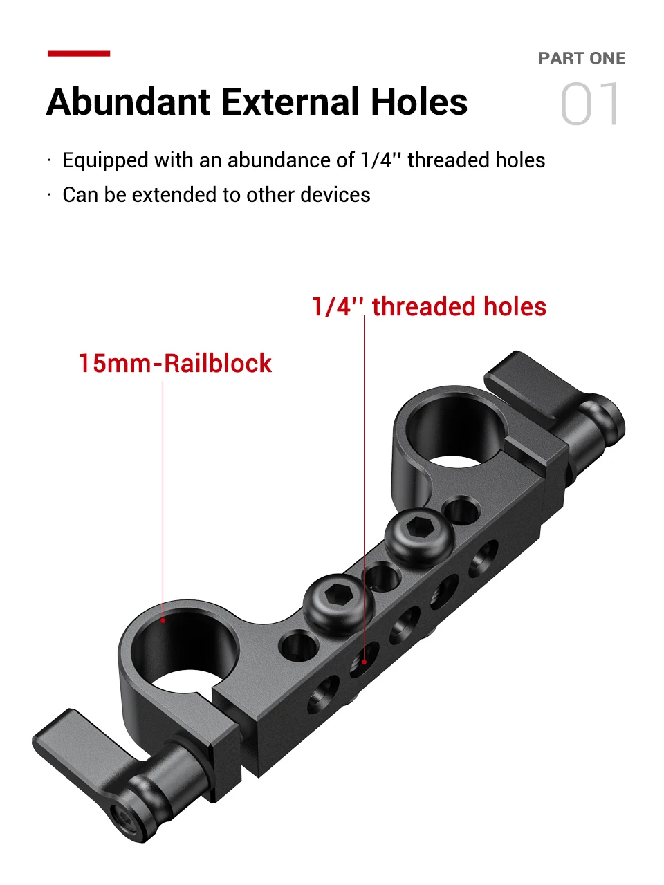 SmallRig Lightweight 15mm Railblock Rod Clamp w 1/4"-20 Thread for Sony and Other 15mm DSLR Camera Rig Shoulder Support 2Pc 2061