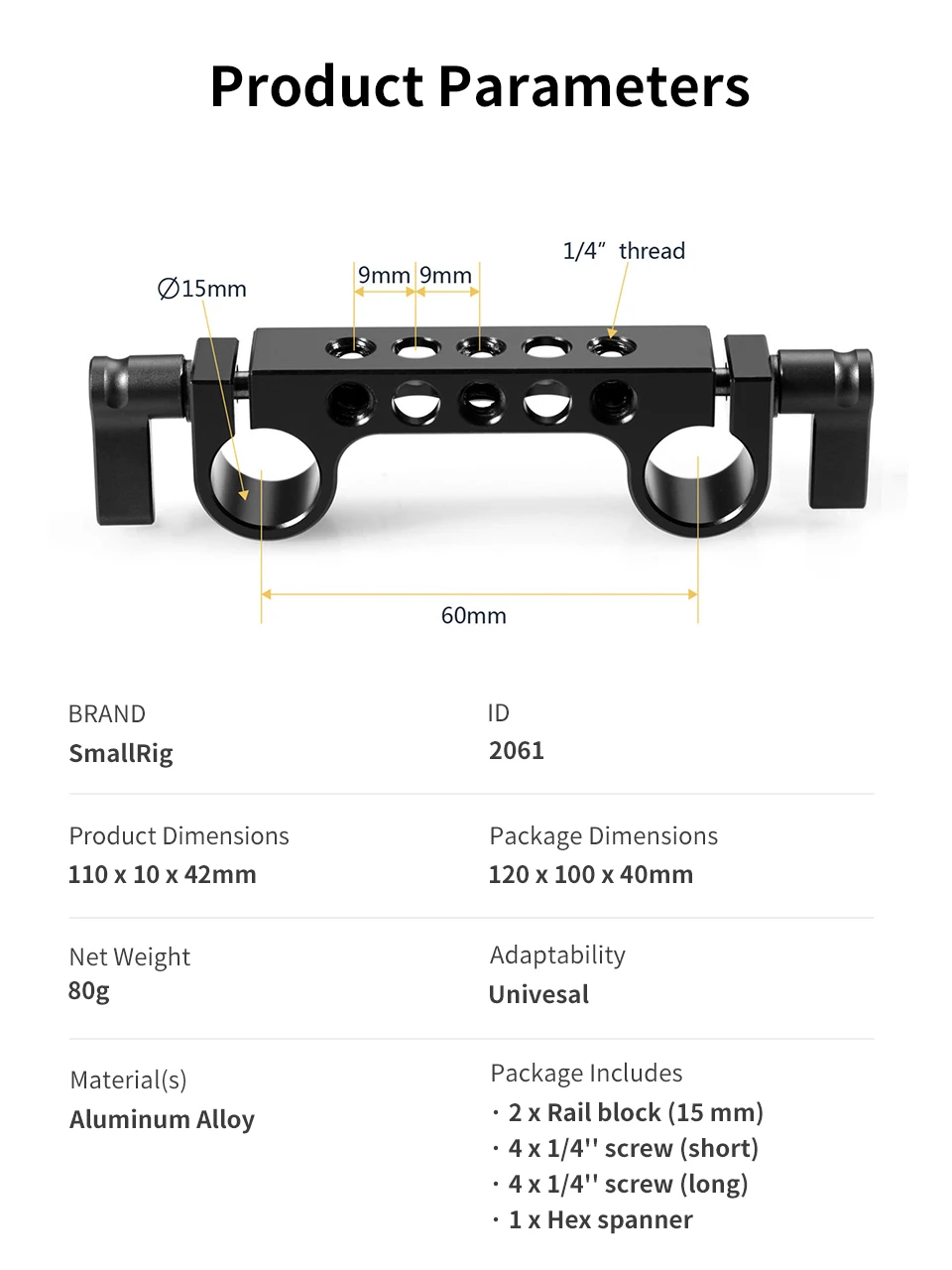 SmallRig Lightweight 15mm Railblock Rod Clamp w 1/4"-20 Thread for Sony and Other 15mm DSLR Camera Rig Shoulder Support 2Pc 2061