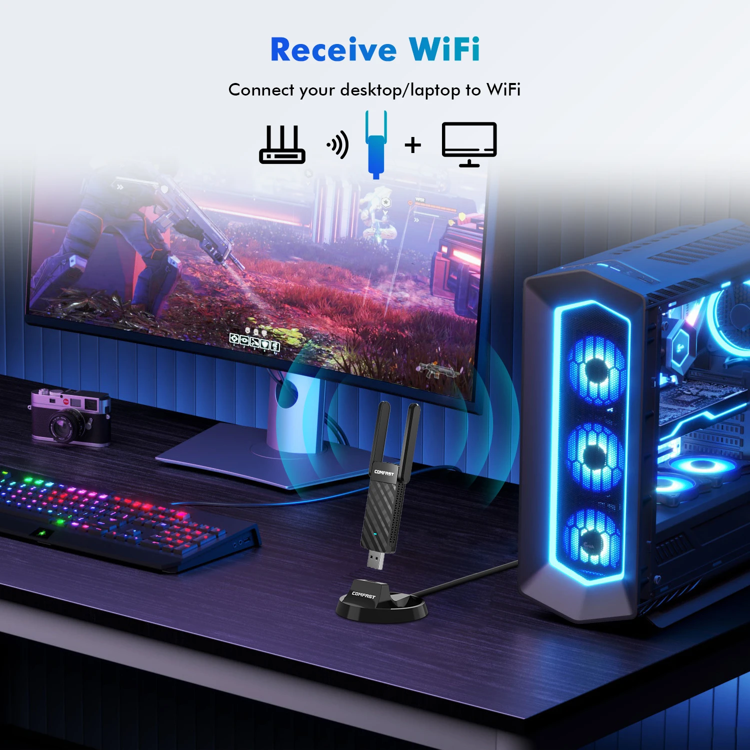 COMFAST 1200M MT7612U USB WiFi Dual Band 5G/ 2.4G Wifi Adapter Antenna Dongle LAN Adaptador Windows /Linux Desktop/Laptop/PC