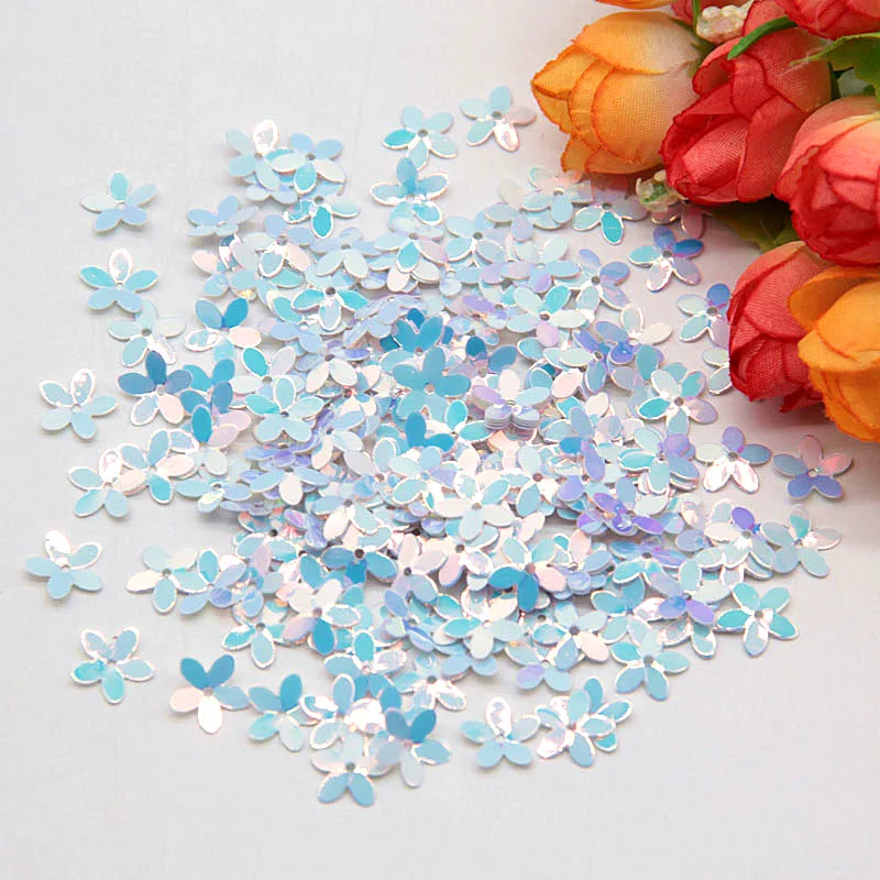 Matte White Transparent Crystal 10mm Five-finger Flower Sequins Paillettes Sewing Wedding Craft Women Garments Accessories 10g