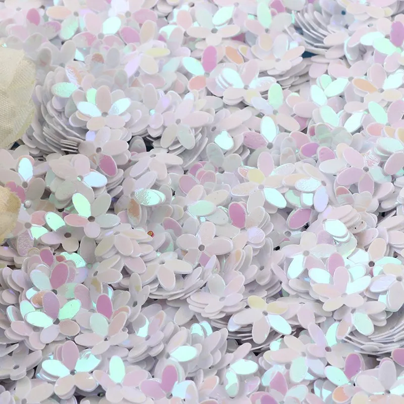 Matte White Transparent Crystal 10mm Five-finger Flower Sequins Paillettes Sewing Wedding Craft Women Garments Accessories 10g