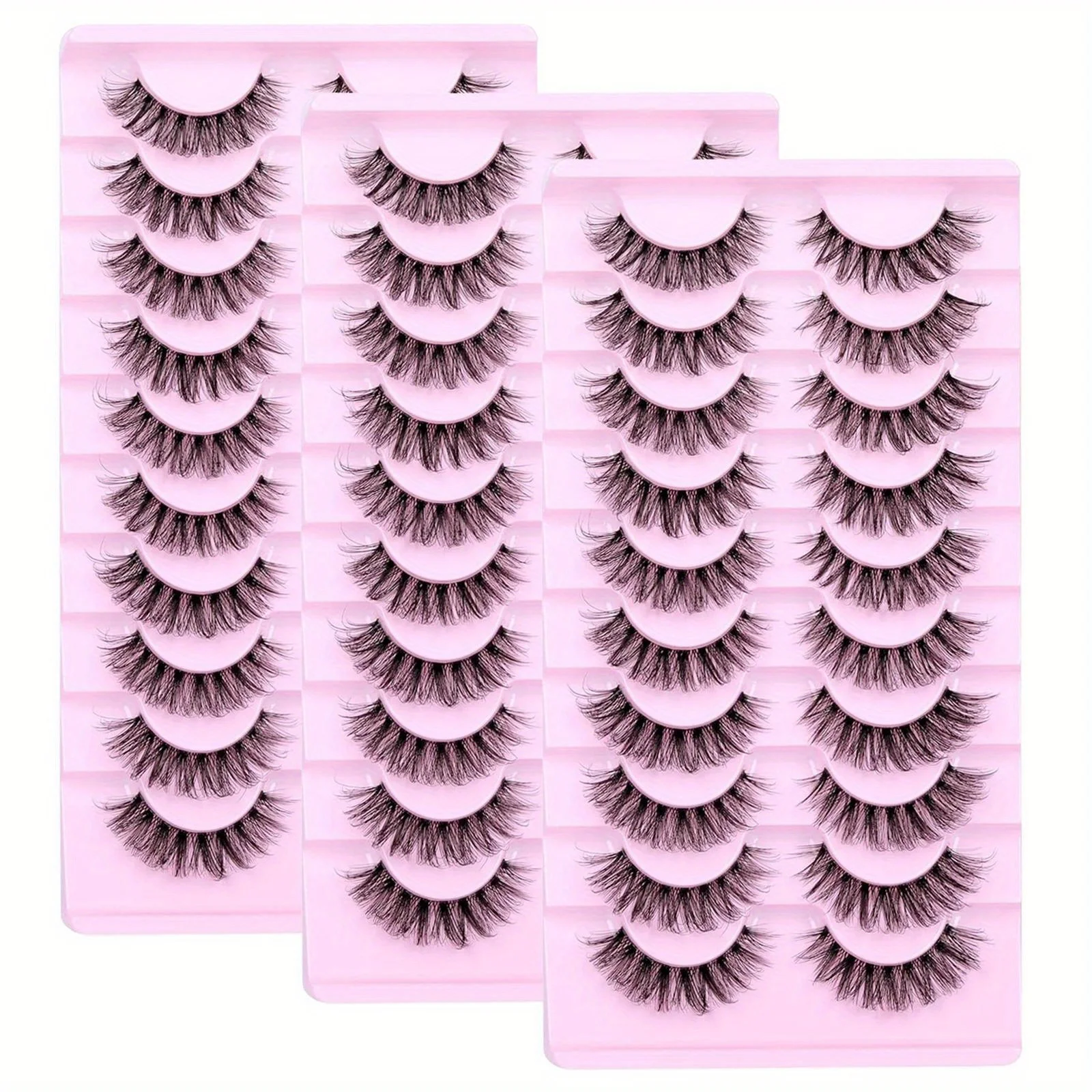 3Boxes(30Pairs) Fluffy False Eyelashes Wispy Lashes 3D Volume Strip Lashes D Curl Fake Eyelashes with Clear Band Eye Lashes