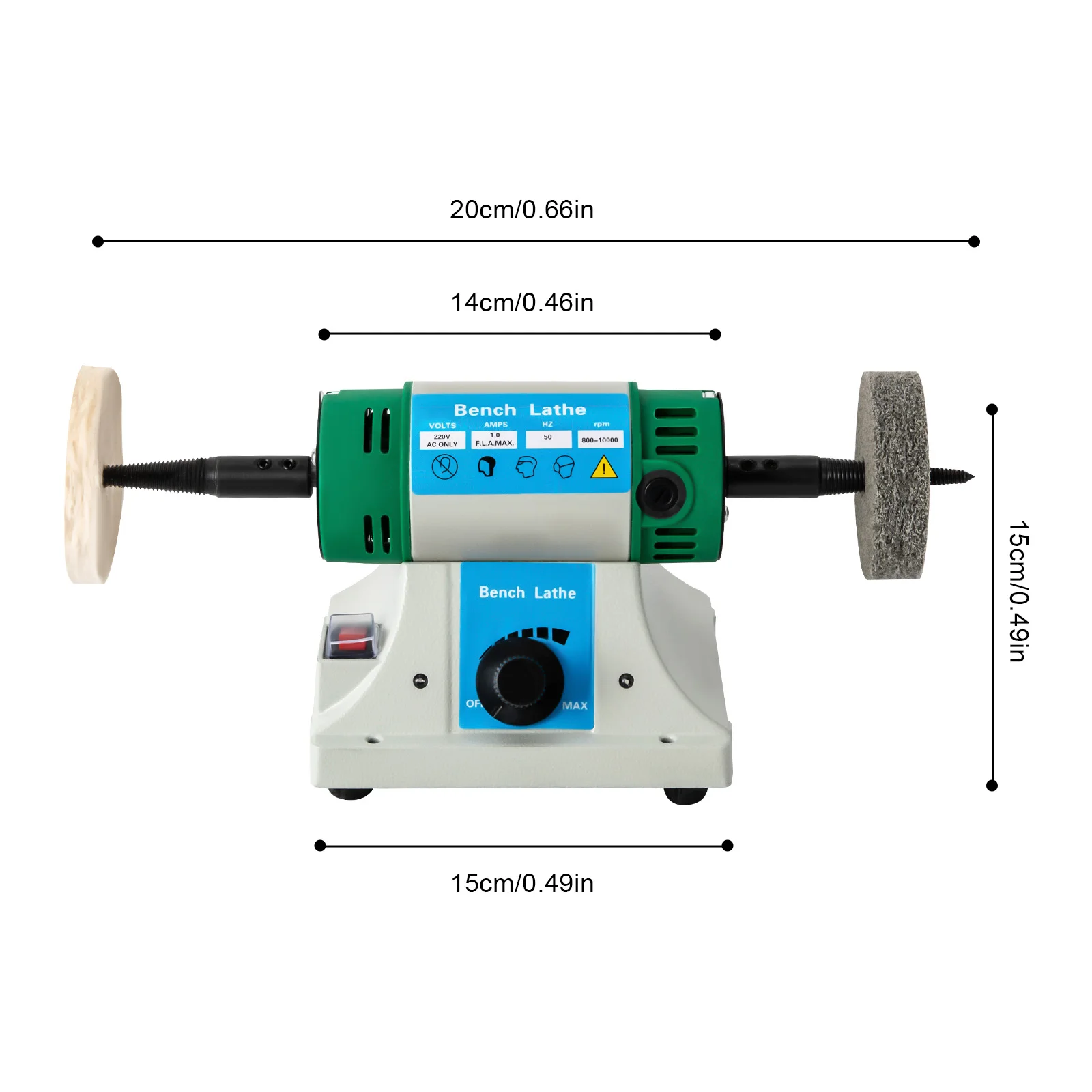 320W AC Polisher Machine Adjustable Variable Speed Multi-function Jewelry Rock Polishing Buffer Bench Lathe with 2 Cloth Wheels