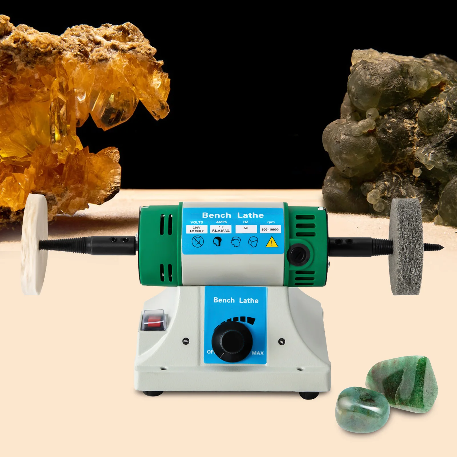 320W AC Polisher Machine Adjustable Variable Speed Multi-function Jewelry Rock Polishing Buffer Bench Lathe with 2 Cloth Wheels
