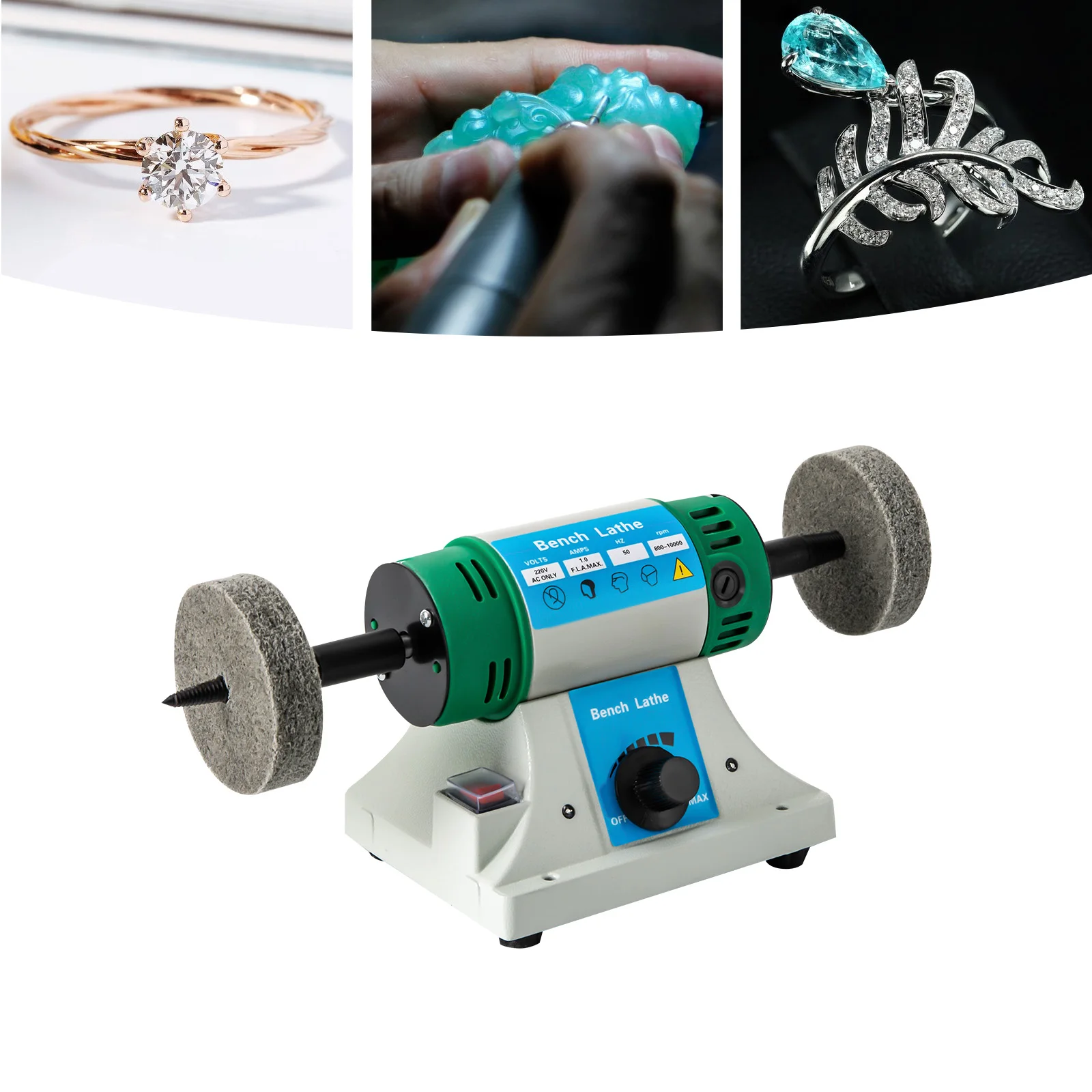 320W AC Polisher Machine Adjustable Variable Speed Multi-function Jewelry Rock Polishing Buffer Bench Lathe with 2 Cloth Wheels