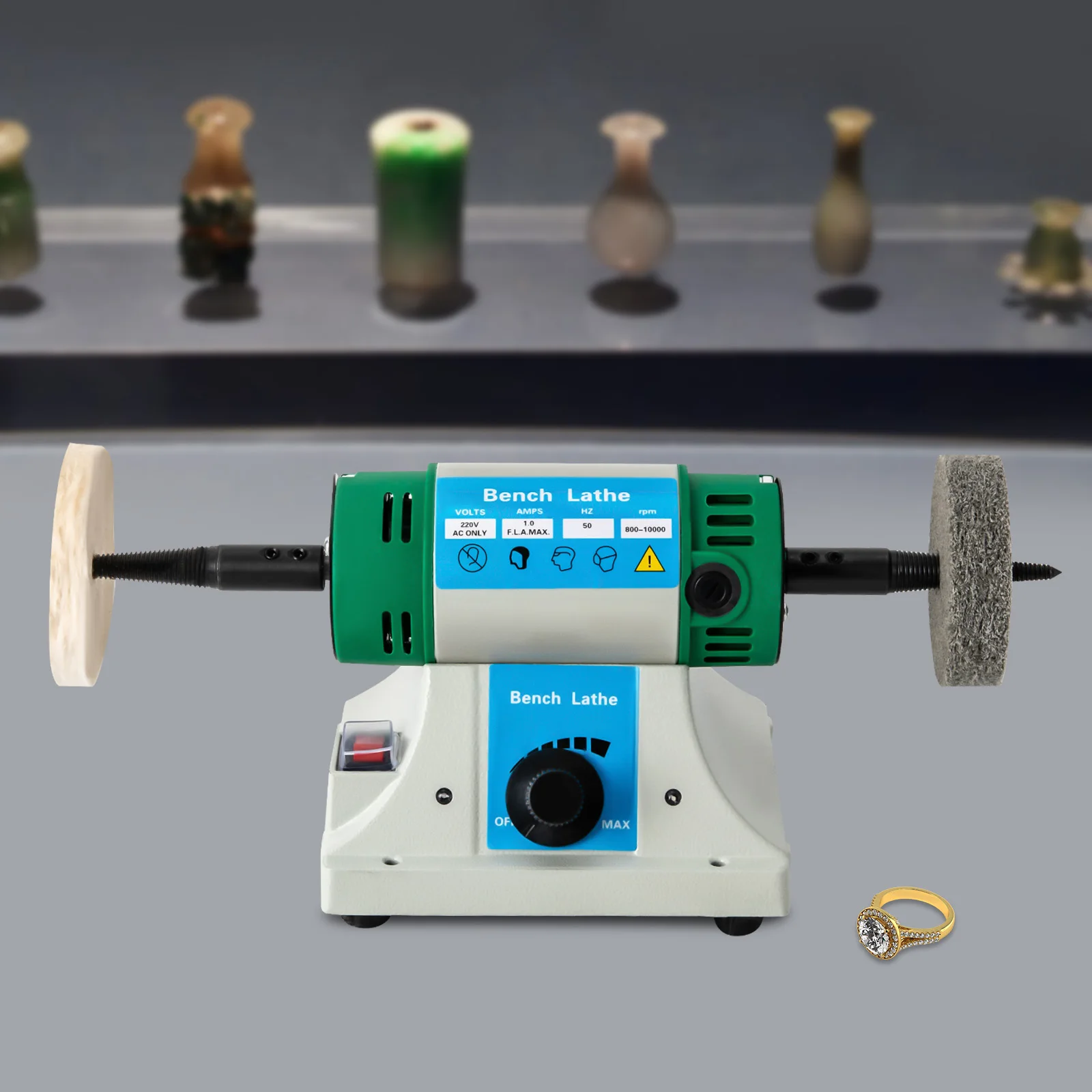 320W AC Polisher Machine Adjustable Variable Speed Multi-function Jewelry Rock Polishing Buffer Bench Lathe with 2 Cloth Wheels
