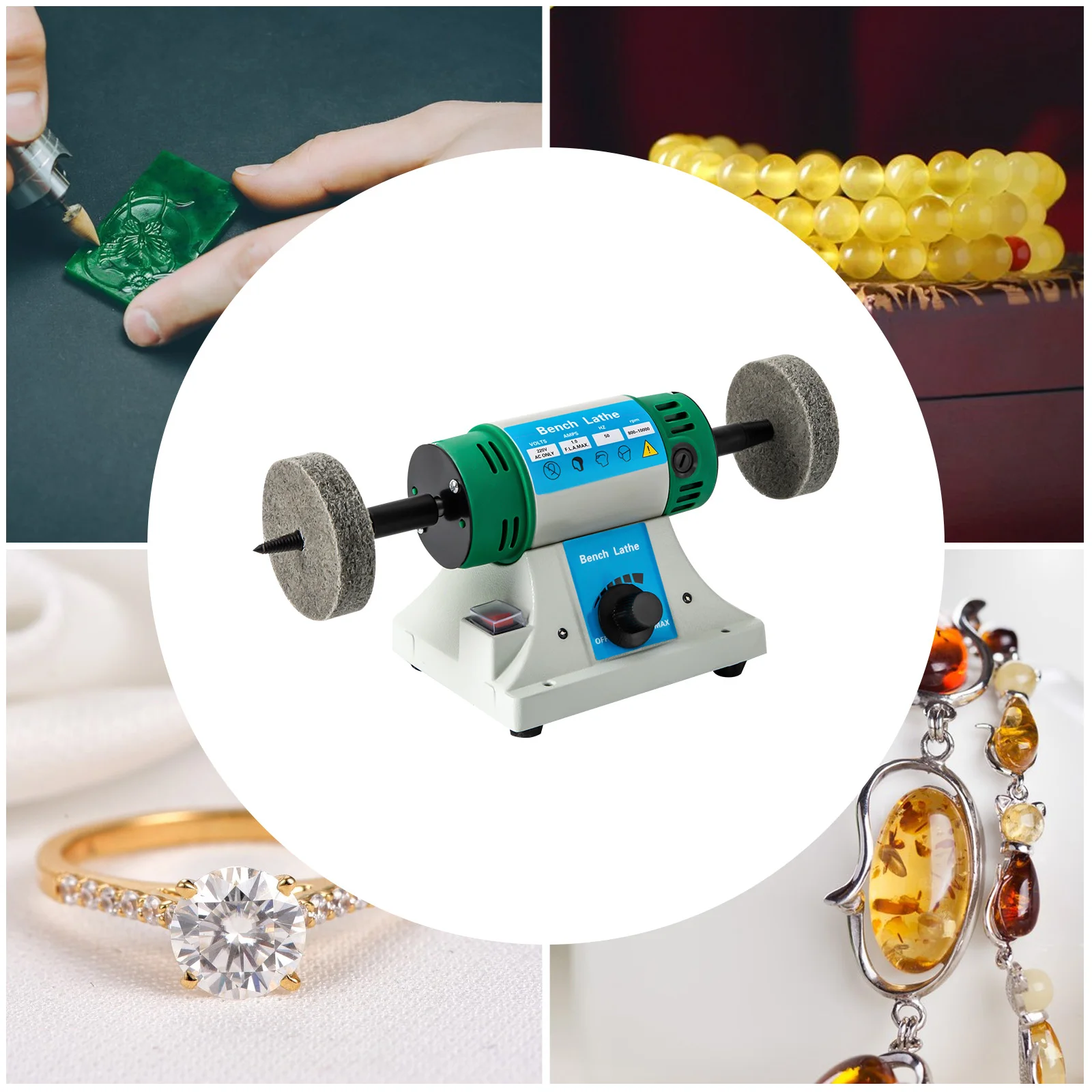 320W AC Polisher Machine Adjustable Variable Speed Multi-function Jewelry Rock Polishing Buffer Bench Lathe with 2 Cloth Wheels