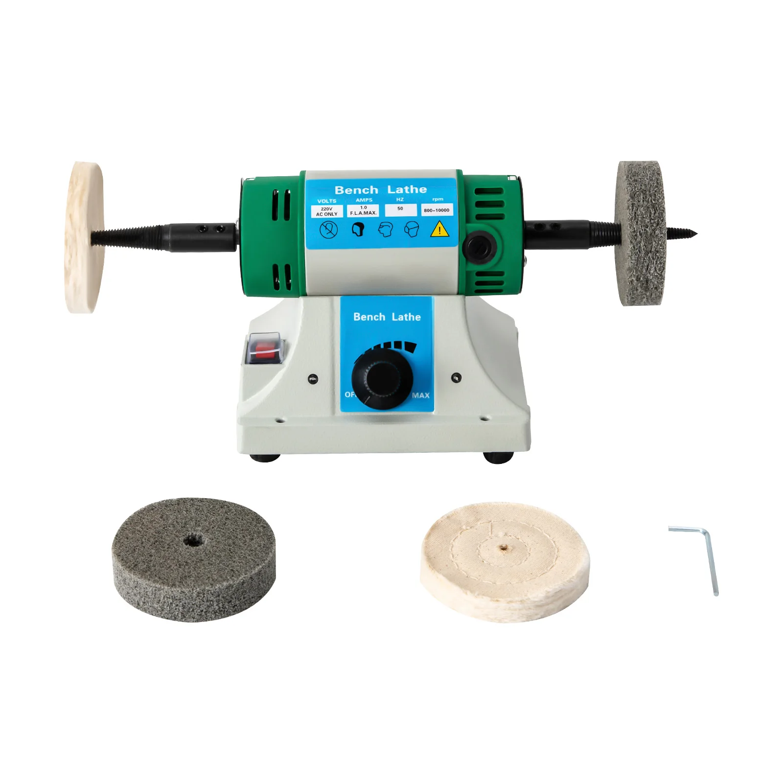 320W AC Polisher Machine Adjustable Variable Speed Multi-function Jewelry Rock Polishing Buffer Bench Lathe with 2 Cloth Wheels