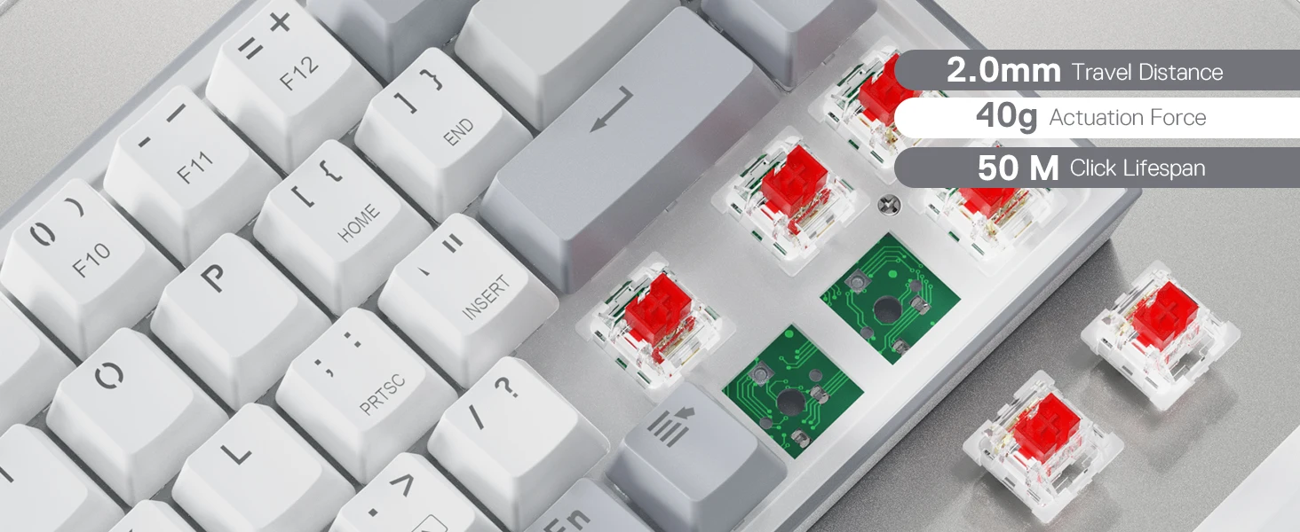 Redragon K631 Gery 65% Wired RGB Gaming Keyboard, 68 Keys Hot-Swappable Compact Mechanical Keyboard
