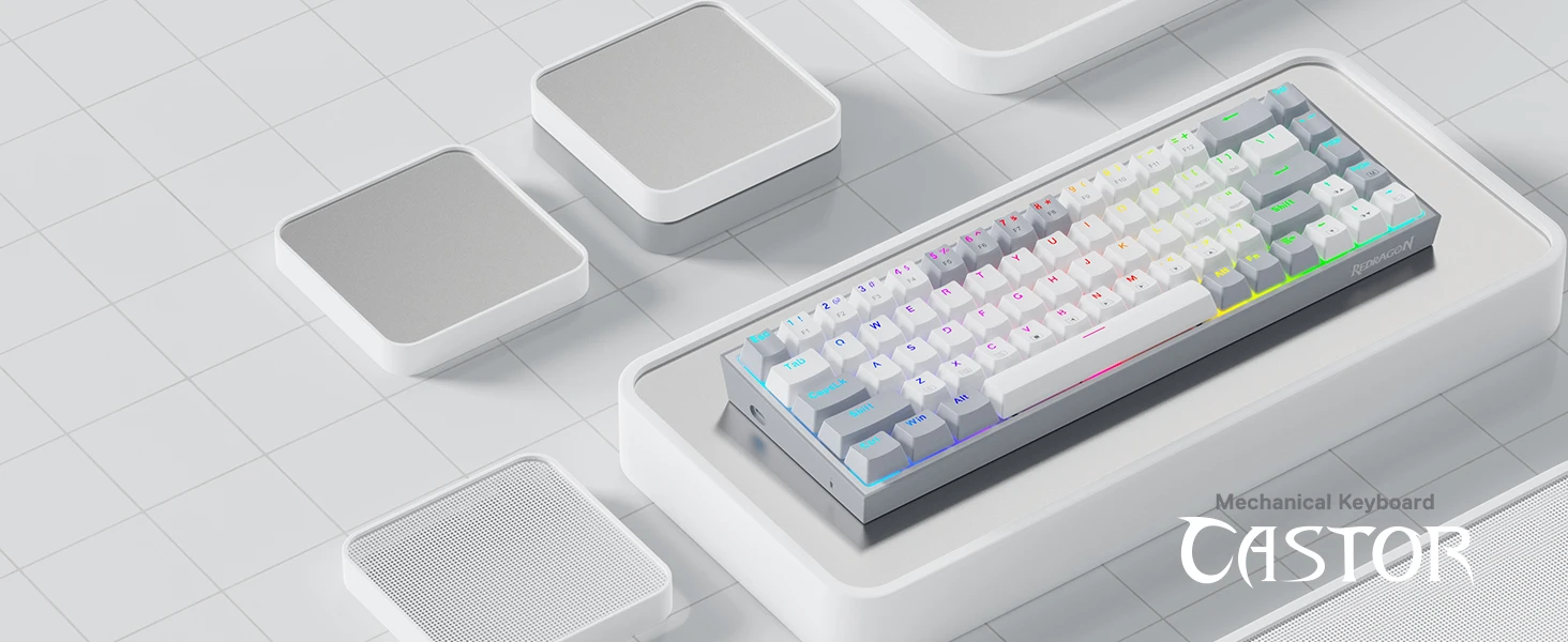 Redragon K631 Gery 65% Wired RGB Gaming Keyboard, 68 Keys Hot-Swappable Compact Mechanical Keyboard
