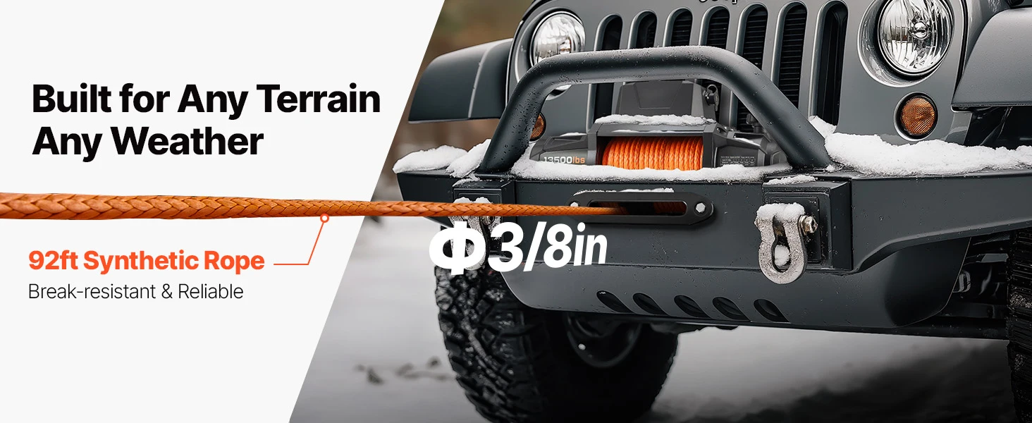 SucceBuy 13500LBS 12V Electric Winch Synthetic Tow Rope Car Winch 28M Lifting Hoist for 4X4 Car Trailer ATV Truck Off Road Boat