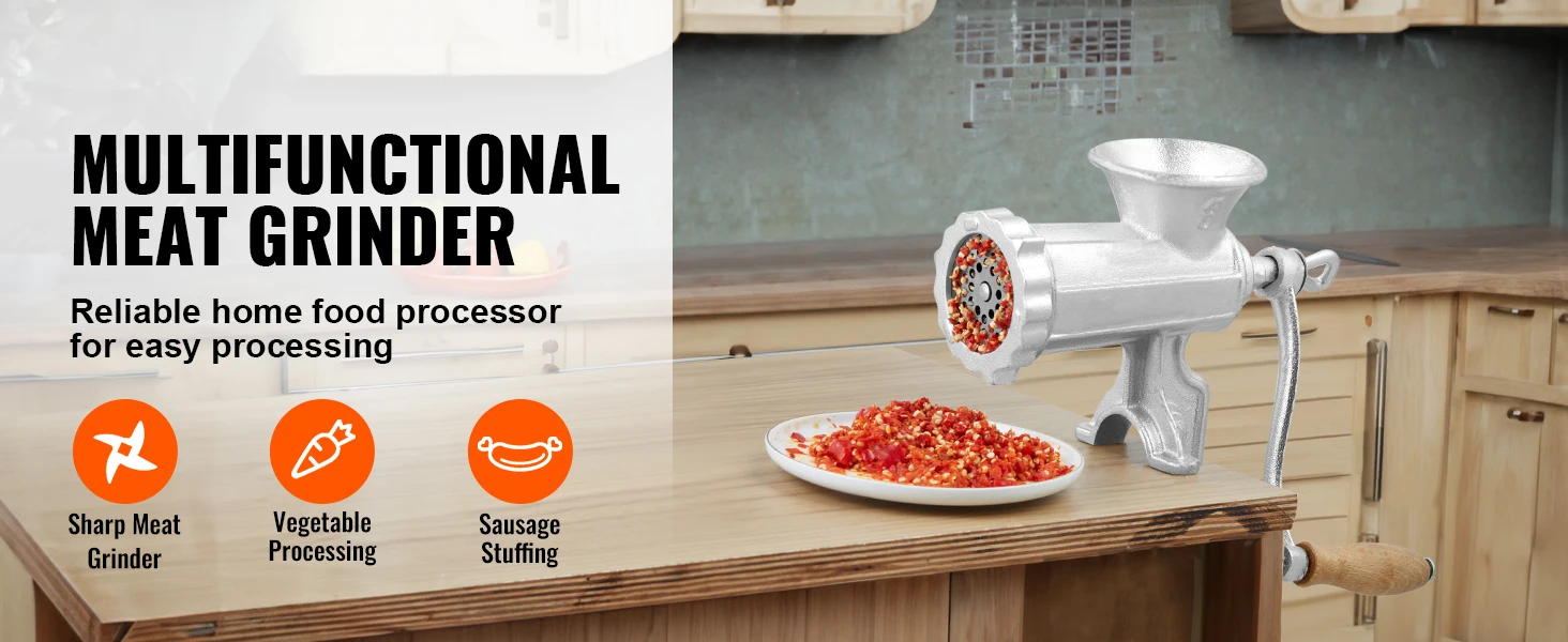 SucceBuy Manual Meat Grinder Heavy Duty Cast Iron Hand Meat Grinder Steel Table Clamp Meat Mincer Sausage Maker 1 Cutting Blade
