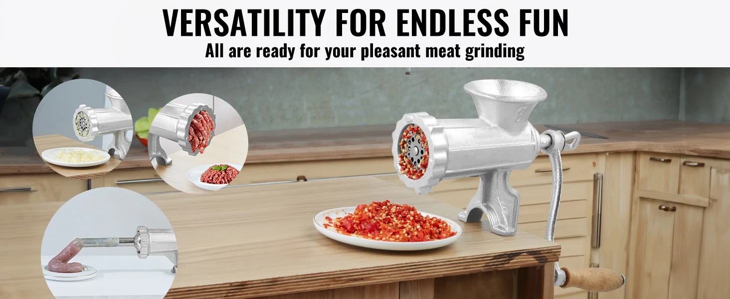 SucceBuy Manual Meat Grinder Heavy Duty Cast Iron Hand Meat Grinder Steel Table Clamp Meat Mincer Sausage Maker 1 Cutting Blade