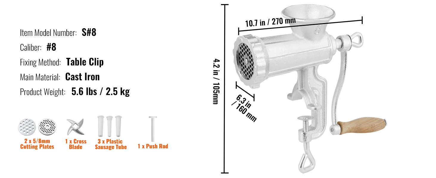 SucceBuy Manual Meat Grinder Heavy Duty Cast Iron Hand Meat Grinder Steel Table Clamp Meat Mincer Sausage Maker 1 Cutting Blade