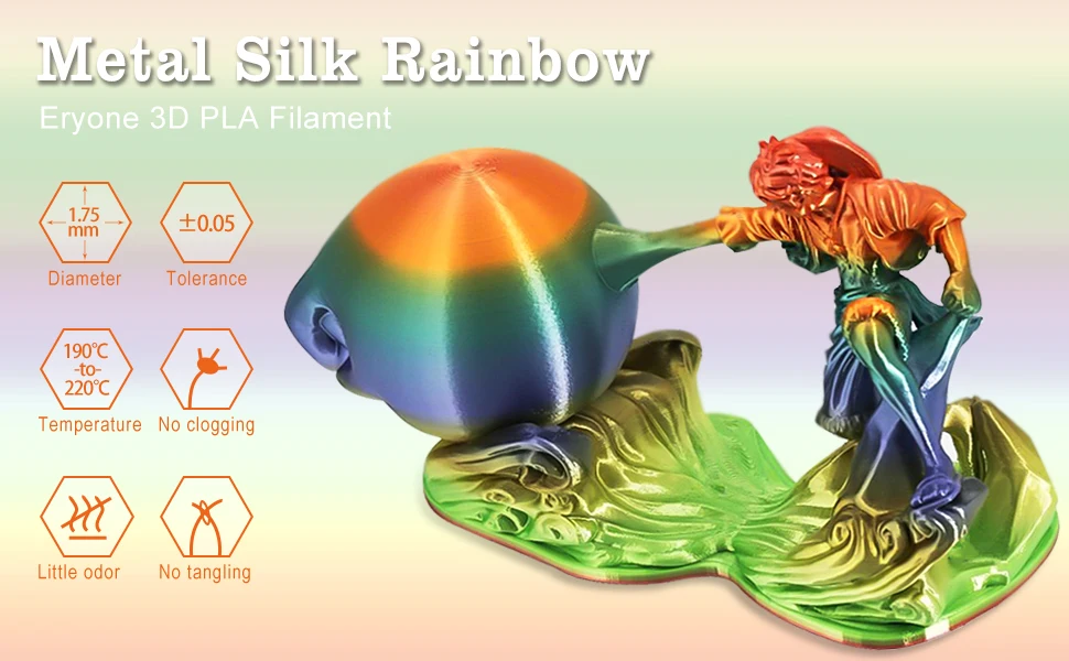 Eryone New Rainbow PLA Filament Multicolor Perfect Spooled 1.75mm 1KG Texture For 3d Printer High Quality Fast Shipping
