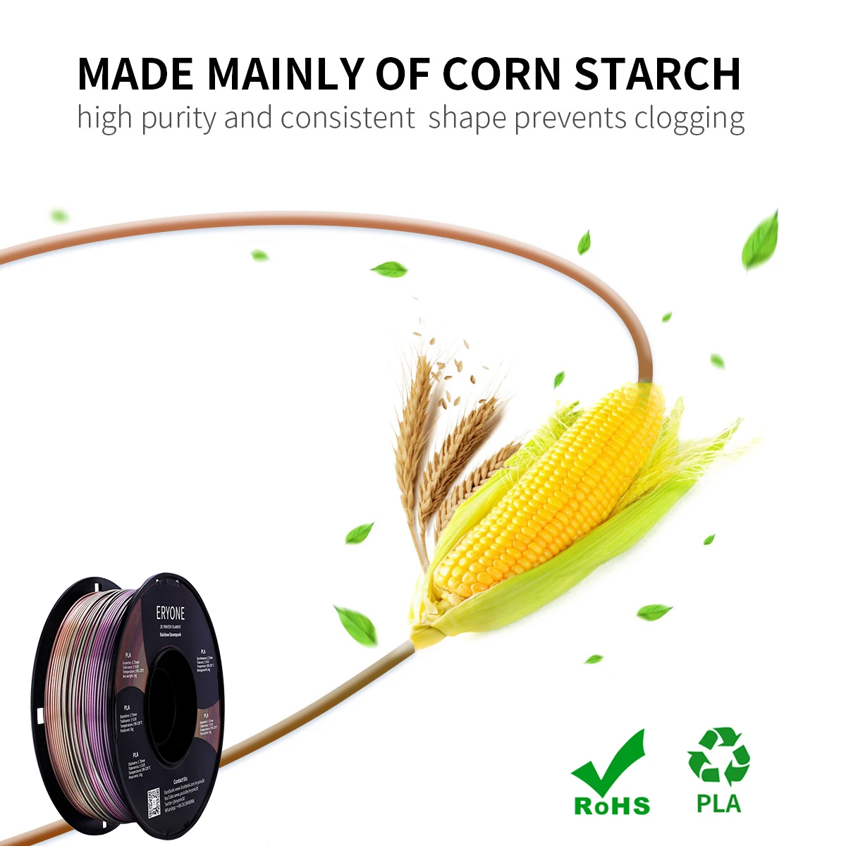 Eryone New Rainbow PLA Filament Multicolor Perfect Spooled 1.75mm 1KG Texture For 3d Printer High Quality Fast Shipping