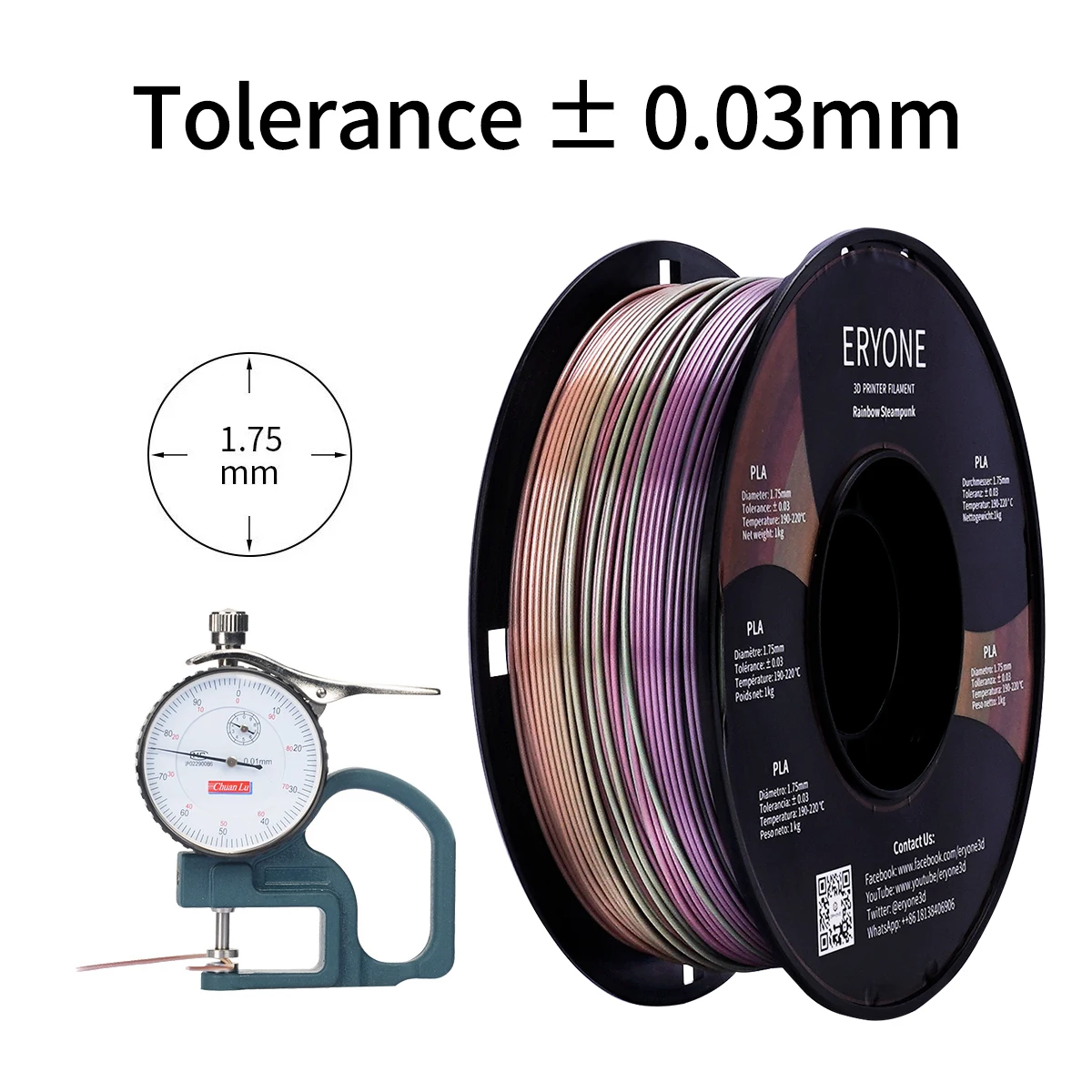 Eryone New Rainbow PLA Filament Multicolor Perfect Spooled 1.75mm 1KG Texture For 3d Printer High Quality Fast Shipping