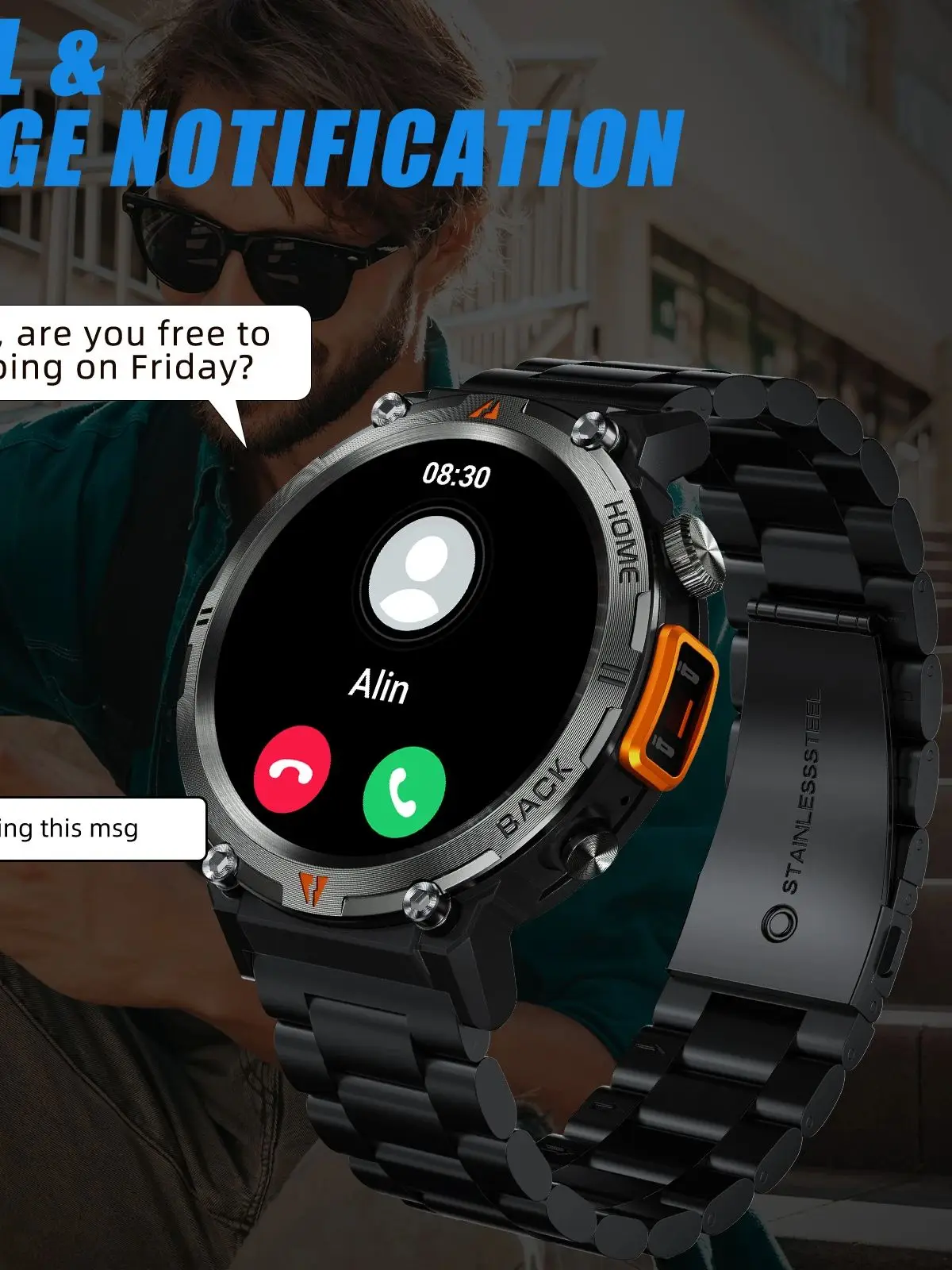 LaNikar 2025 KE3 Bluetooth Call Smart Watch Men Full Touch Screen Health Monitor With steel ring Men SmartWatch For IOS Android
