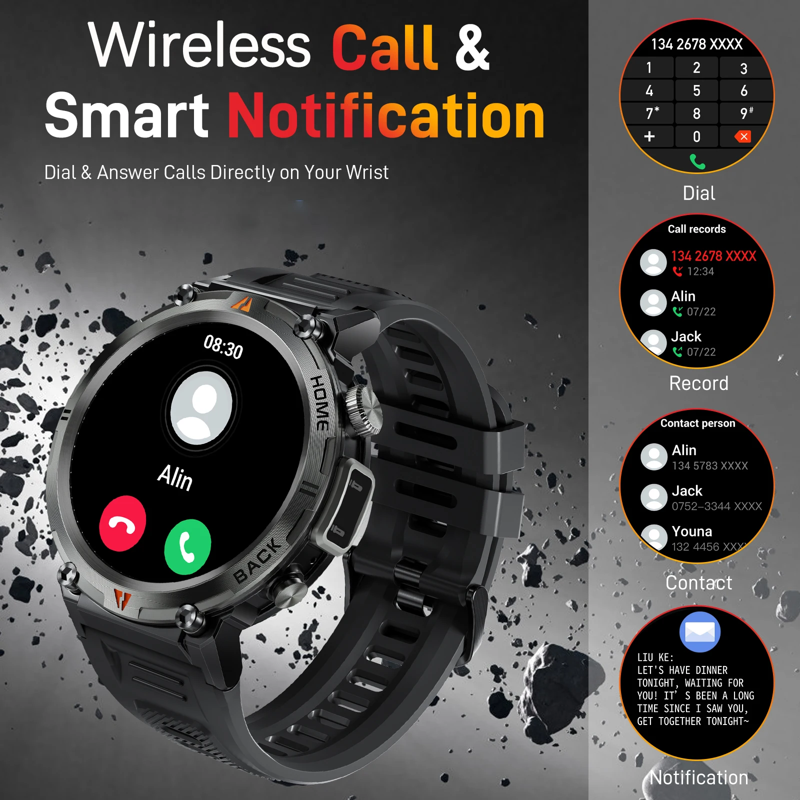 LaNikar 2025 KE3 Bluetooth Call Smart Watch Men Full Touch Screen Health Monitor With steel ring Men SmartWatch For IOS Android