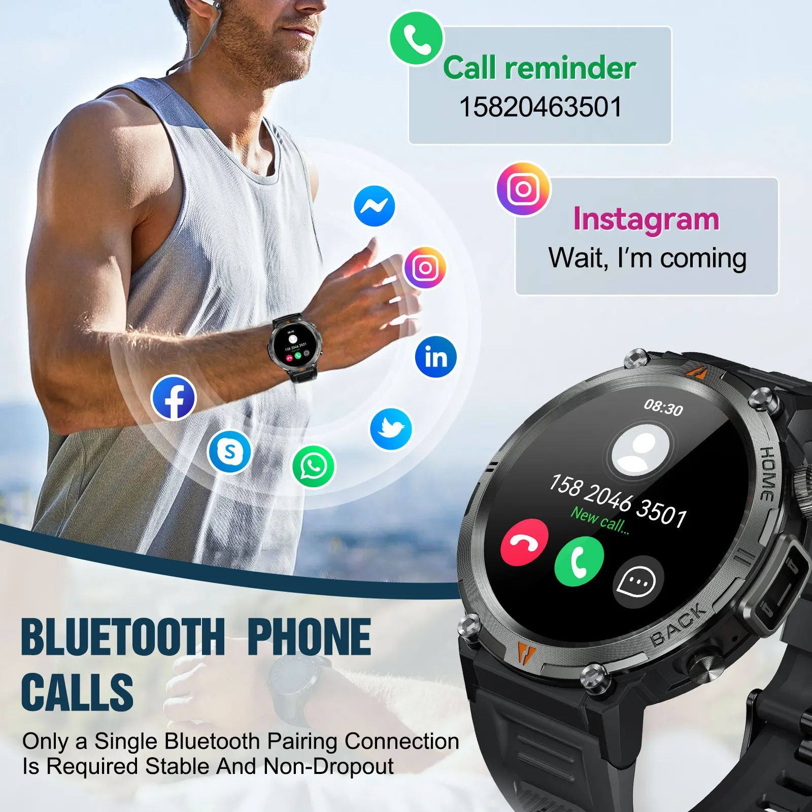 LaNikar 2025 KE3 Bluetooth Call Smart Watch Men Full Touch Screen Health Monitor With steel ring Men SmartWatch For IOS Android