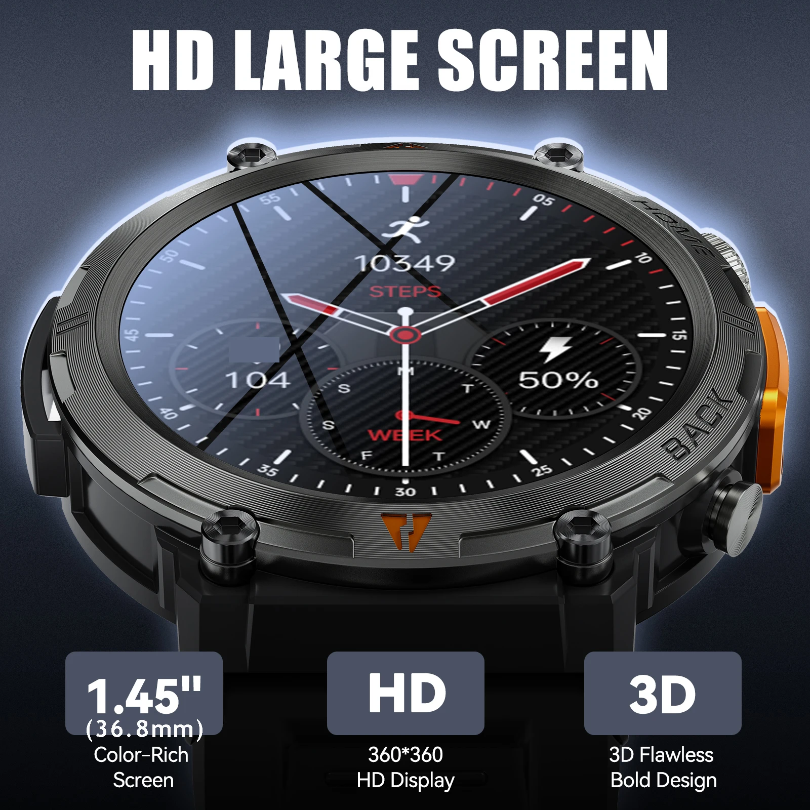 LaNikar 2025 KE3 Bluetooth Call Smart Watch Men Full Touch Screen Health Monitor With steel ring Men SmartWatch For IOS Android