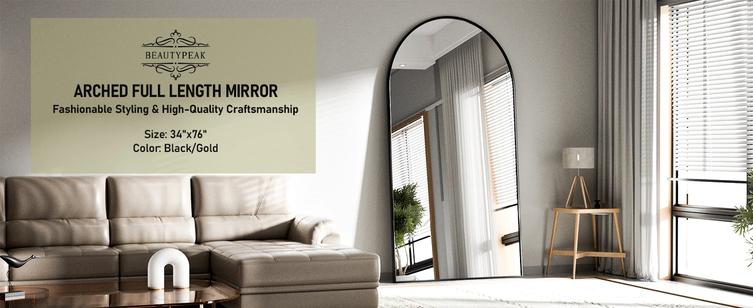 Arch Mirror Full Length, Floor Length Mirror, 76"x34" Wall Mirror Full Length, Oversized Floor Mirror, Aluminum Alloy Frame