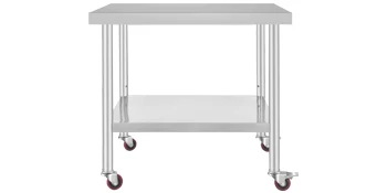 SucceBuy Stainless Steel Kitchen Prep Table With 4 Caster Wheels & Backsplash Loads Up to 100-300KG for Home Storage Rack Dining