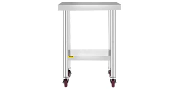 SucceBuy Stainless Steel Kitchen Prep Table With 4 Caster Wheels & Backsplash Loads Up to 100-300KG for Home Storage Rack Dining